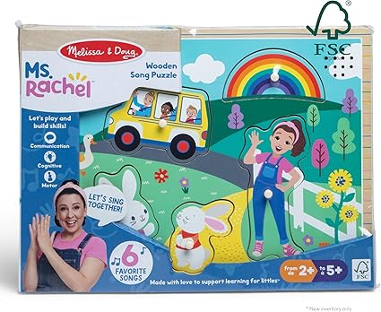 Melissa & Doug® Ms. Rachel™ Wooden Song Peg Puzzle, 6-Piece Light-Activated Sound Puzzle with Full Songs, Toddler Toys for Boys and Girls Ages 2-5+ Years - FSC Certified nirvanaguru