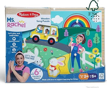 Melissa & Doug® Ms. Rachel™ Wooden Song Peg Puzzle, 6-Piece Light-Activated Sound Puzzle with Full Songs, Toddler Toys for Boys and Girls Ages 2-5+ Years - FSC Certified nirvanaguru