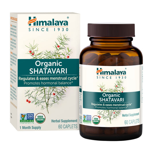 Himalaya Organic Shatavari for PMS, Menstrual Cramp Relief, Menopause Support, and Women's Health, 1,300 mg, 60 Caplets, 1 Month Supply - Nirvana Guru
