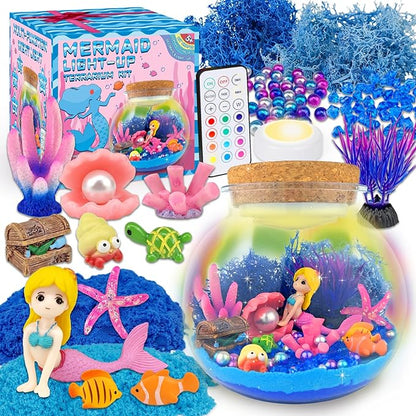 Mermaid Terrarium Craft Kit for Kids - LED Night Light Up & Remote Mermaid Birthday Gifts Toys for Girls Age 5 6 7 8 9 10 11 12 Year Old nirvanaguru