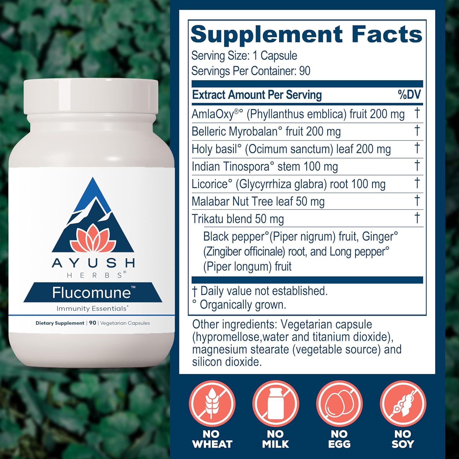 Ayush Herbs Flucomune - Immune Support Supplement, Sinus Support for Women & Men, Herbal Lung & Respiratory Balance for Adults - 90 Vegetarian Capsules (1 Count) Nirvana Guru
