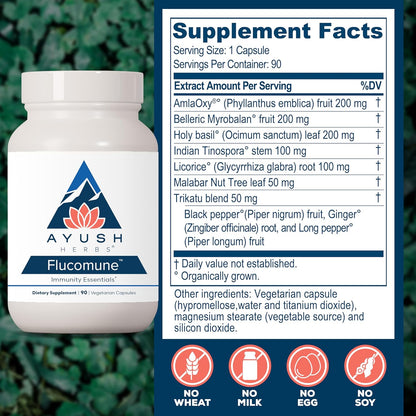 Ayush Herbs Flucomune - Immune Support Supplement, Sinus Support for Women & Men, Herbal Lung & Respiratory Balance for Adults - 90 Vegetarian Capsules (1 Count) Nirvana Guru