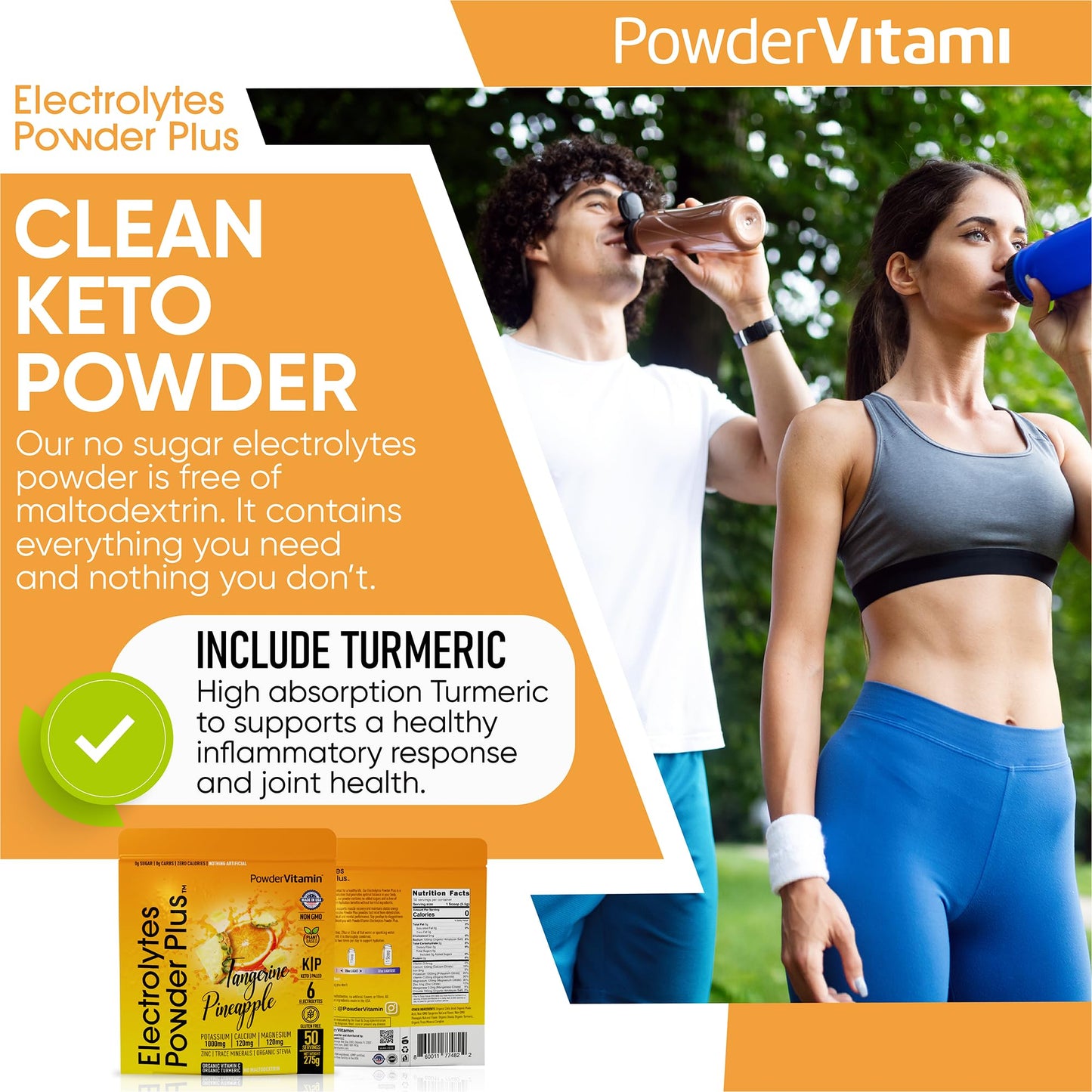 PowerVitamin Lemonade Electrolytes Powder No Sugar for Daily Energy - Keto Electrolytes - Hydration Powder with 1000mg Potassium, 120mg Calcium, Magnesium, Organic Vitamin C, 100 Servings
