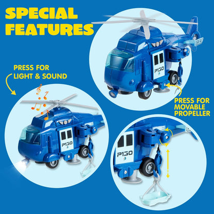 JOYIN 4 Packs Emergency Vehicle Toy Playsets, Friction Powered Vehicles with Light and Sound, Including Fire Truck, Ambulance, Play Police Car and Helicopter, Christmas Toddler Kids Boys Gifts Nirvana Guru
