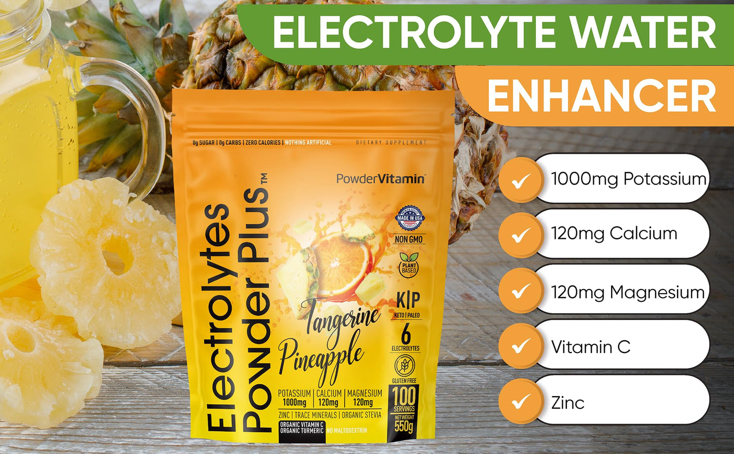 PowerVitamin Lemonade Electrolytes Powder No Sugar for Daily Energy - Keto Electrolytes - Hydration Powder with 1000mg Potassium, 120mg Calcium, Magnesium, Organic Vitamin C, 100 Servings