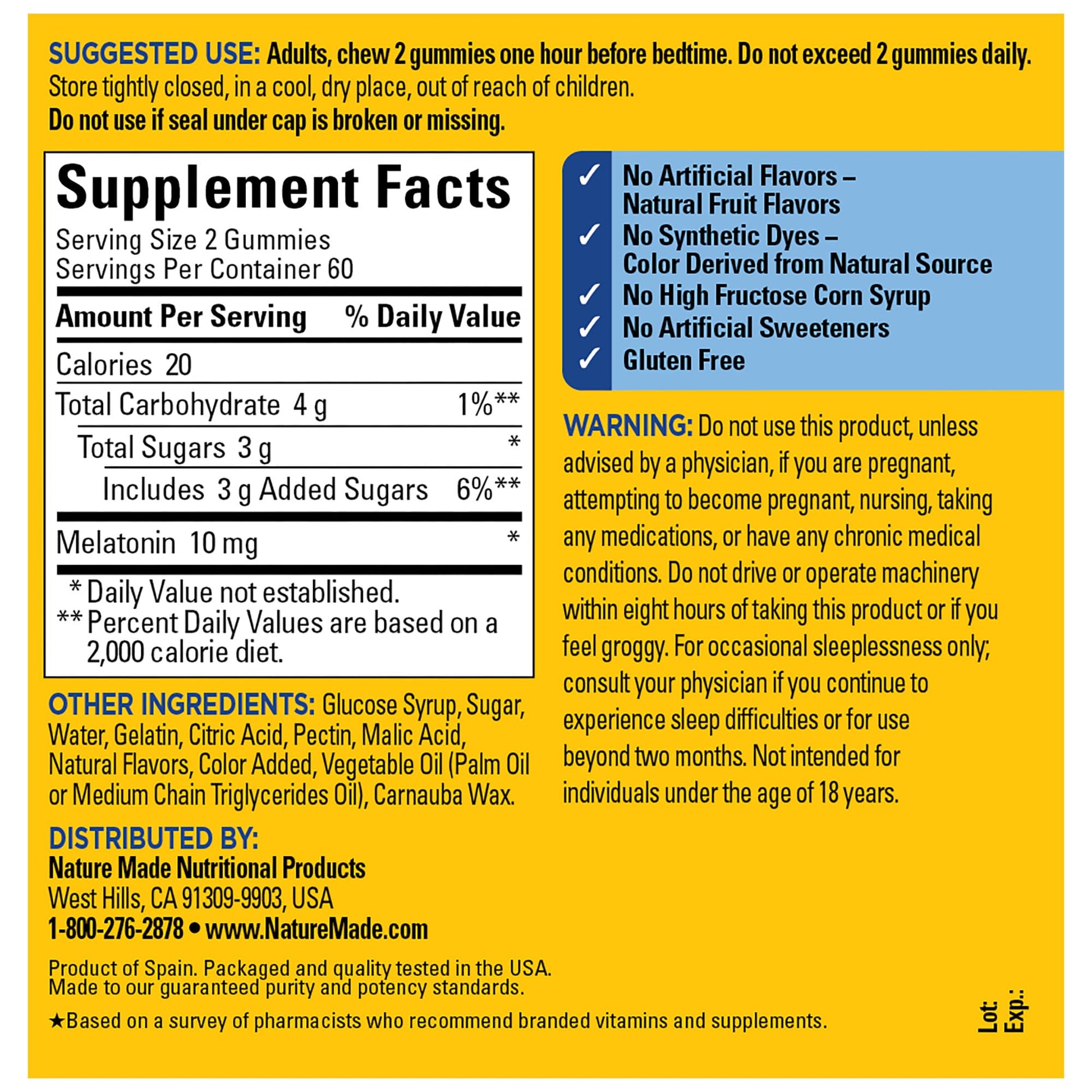 Nature Made Melatonin 10 mg per serving Gummies, Sleep Gummies for Adults Maximum Strength Dosage, 100% Drug Free Sleep Aid, 120 Count, 60 Day Supply - Nirvana Guru