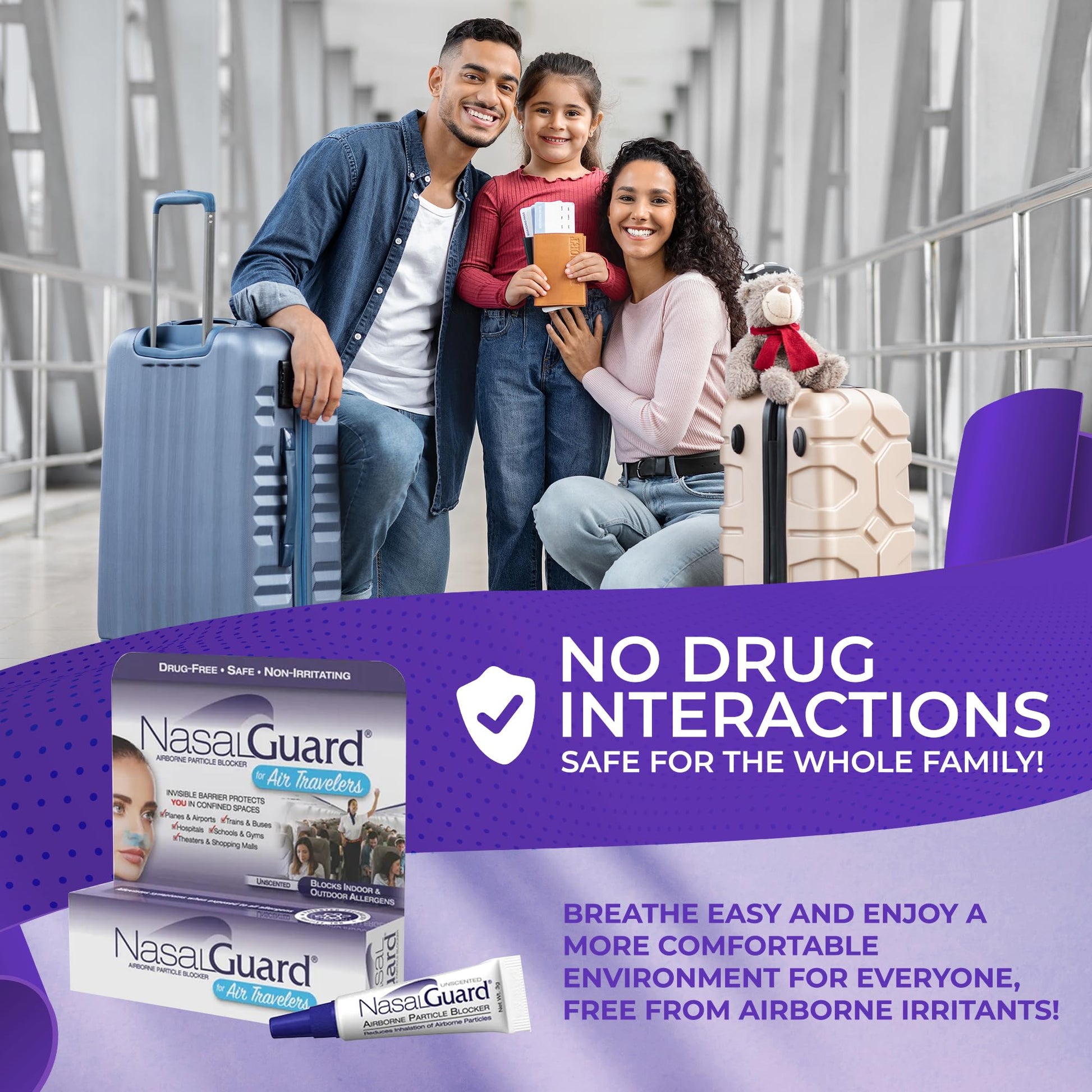 Airborne Particle Blocker Nasal Gel for Air Travelers - Drug-Free, Non-irritating, Non-drowsy, Airplane Travel Approved - Over 150 Applications Per Tube (Mixed, 3g, Pack of 6) Nirvana Guru