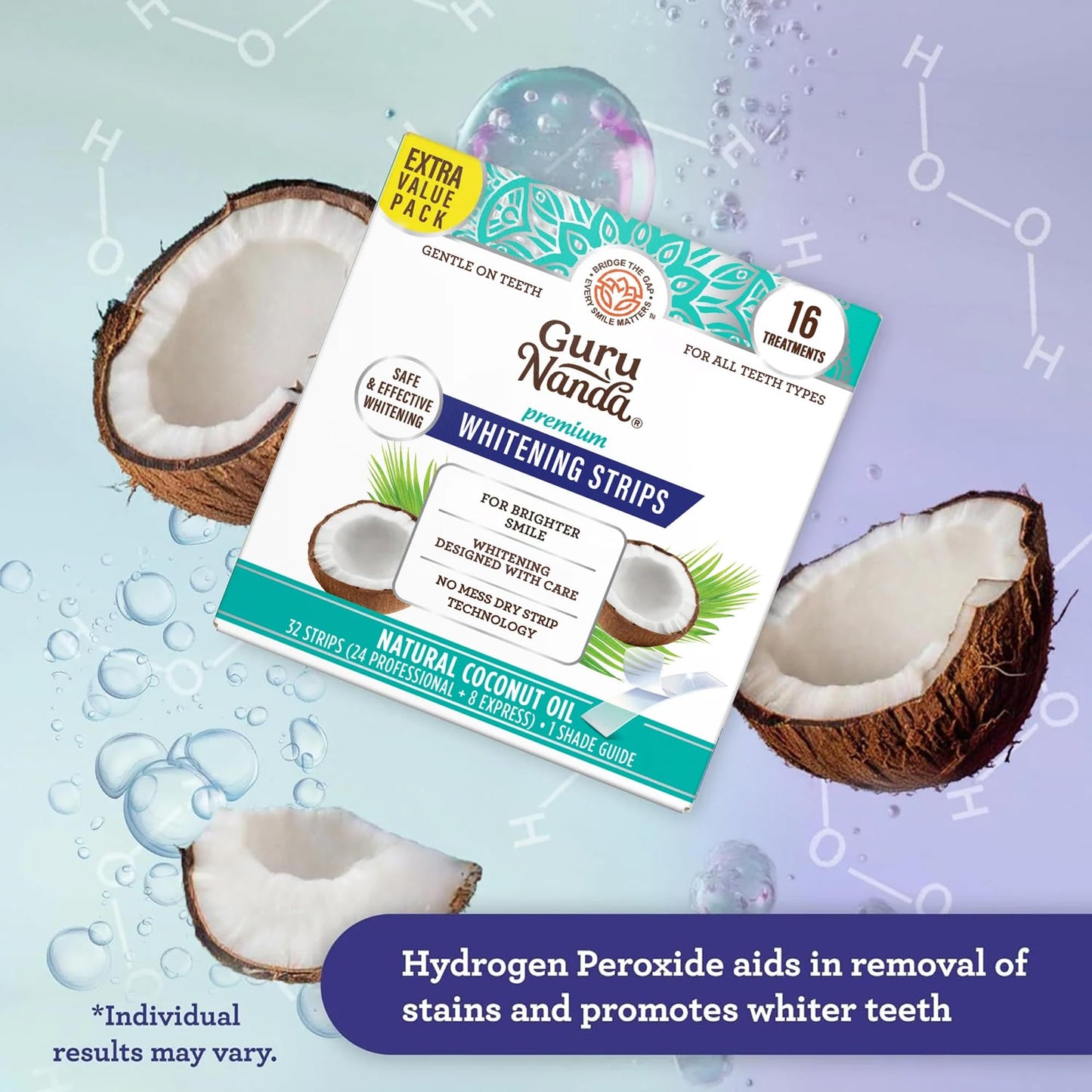 GuruNanda Teeth Whitening Strips - 7-Day Treatment with Non-Slip, Dry Strip Technology - Whitening Designed with Care for a Brighter Smile Nirvana Guru