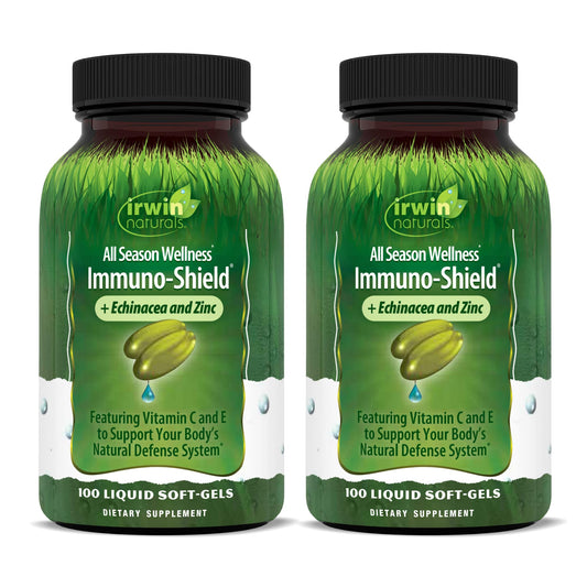 Irwin Naturals Immuno-Shield - 100 Liquid Softgels, Pack of 2 - All Season Wellness for Body's Natural Defense System - 32 Total Servings - Nirvana Guru