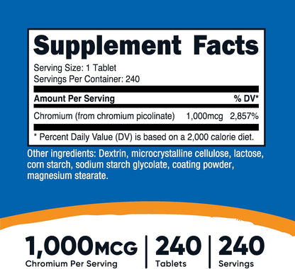 Nutricost Chromium 1000mcg, 240 Tablets - Gluten Free, Non-GMO Nirvana Guru