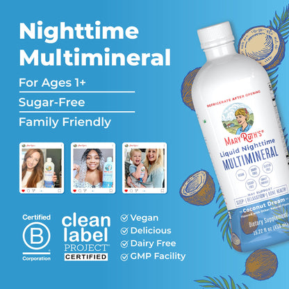 MaryRuth's Liquid Nighttime Multimineral | NO Melatonin | Bedtime Routine | Magnesium Citrate | Calcium | Zinc | Vitamin D3| Available in 4 Flavors | Vegan | Sugar Free | Gluten Free | 32 Oz - Nirvana Guru