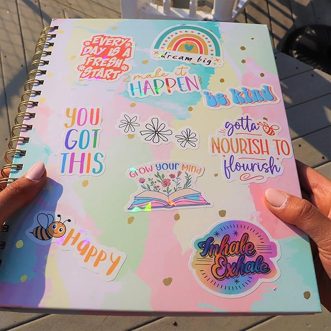 300PCS Affirmation Stickers, Holographic Motivational Sticker Pack, Positive Journal Encouraging Shiny Quotes for Kids, Teachers, Classroom, Waterproof Scrapbook Supplies nirvanaguru