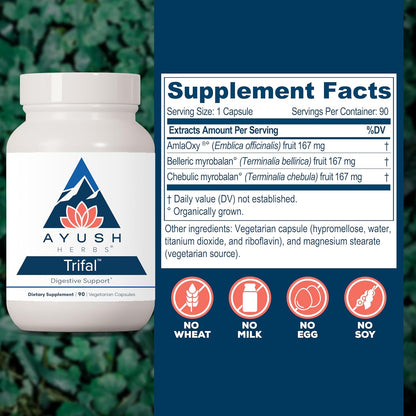 Ayush Herbs Trifal Digestive Support with Amla - Triphala Supplement for Women & Men, Promotes Balanced Digestion, Antioxidant Rich, Made with Organic Ingredients - 90 Vegetarian Capsules (1 Count) Nirvana Guru