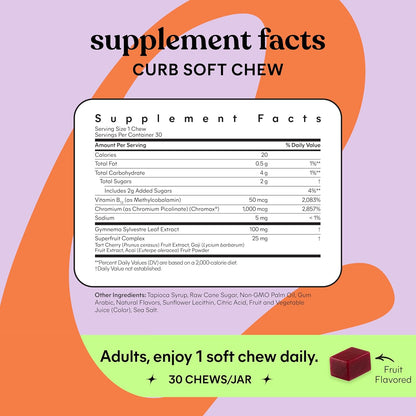 Lemme Curb Cravings Soft Chews - Manage Appetite, Support Metabolism & Lean Body w/Clinically Studied Chromium, Gymnema & B12 for Healthy Weight Management, Mixed Berry Nirvana Guru