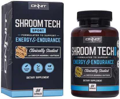 ONNIT Shroom Tech Sport Daily Exercise Support Capsules, Pre Workout Supplement with Cordyceps Mushrooms, Caffeine-Free Dietary Supplement for Daily Energy Support, 84 Count