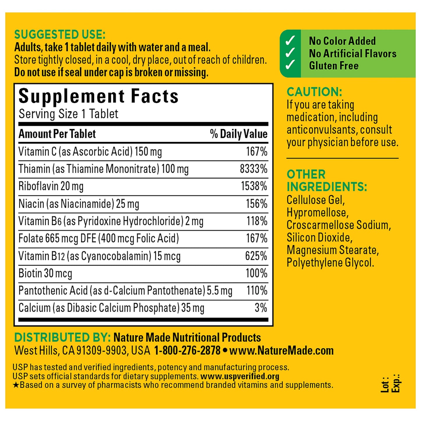 Nature Made Super B Complex with Vitamin C and Folic Acid, Dietary Supplement for Immune Support, 140 Tablets, 140 Day Supply - Nirvana Guru