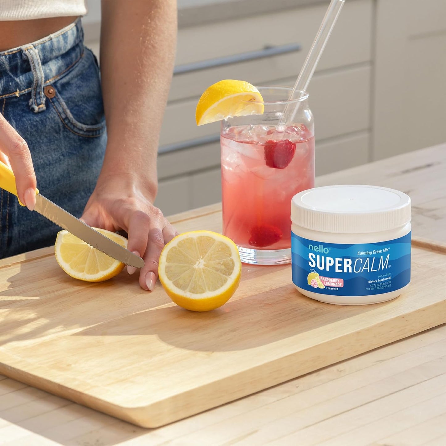 Supercalm Powdered Drink Mix, Raspberry Lemonade, L Theanine, Ksm-66 Ashwagandha, Magnesium Glycinate, Vitamin D 3, Supplements for Relaxation & Focus, No Sugar, Non GMO, On The Go, 20 Ct
