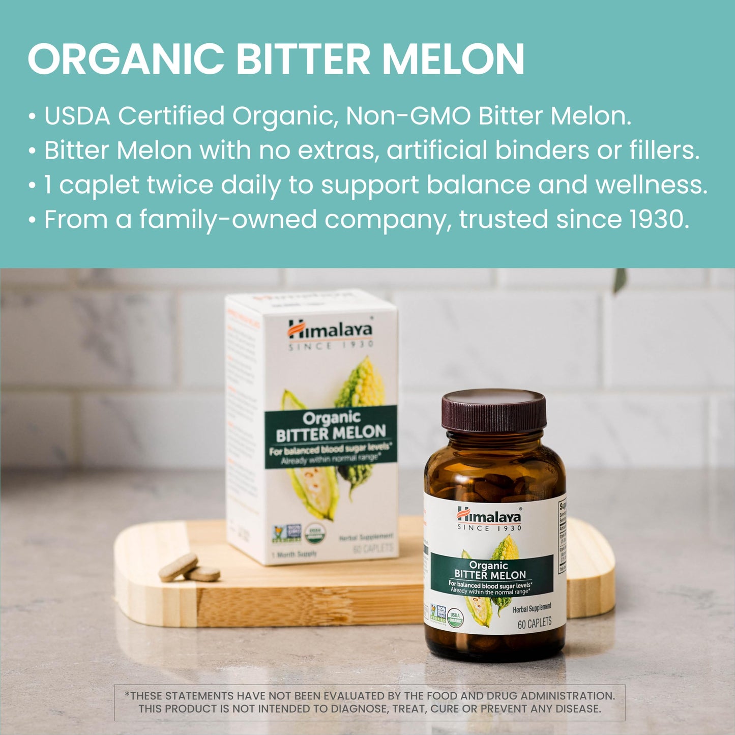 Himalaya Organic Bitter Melon for Glucose Metabolism, 660 mg, 60 Caplets, 1 Month Supply - Nirvana Guru