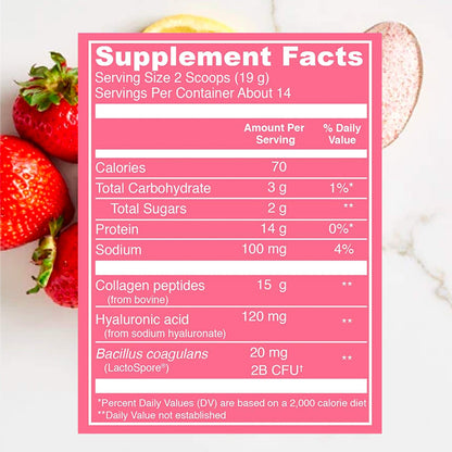 Vital Proteins Beauty Collagen (Strawberry Lemon, Canister) - 120mg of Hyaluronic Acid and 15g of Collagen Per Serving - Nirvana Guru
