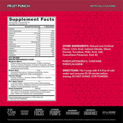 BSN N.O.-XPLODE Pre Workout Powder, Energy Supplement for Men and Women with Creatine and Beta-Alanine, Flavor: Fruit Punch, 30 Servings Nirvana Guru