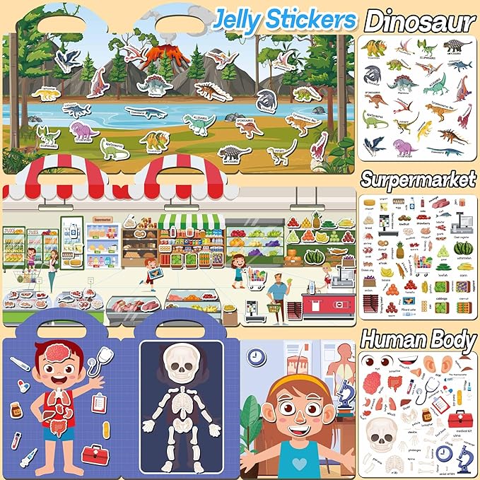 6 Sets Reusable Sticker Books for Toddlers 1-3, Jelly Sticker Books for Toddlers 2-4 Years, Toddler Travel Toys for Kids 2 3 4 Year Old Girls Boys nirvanaguru