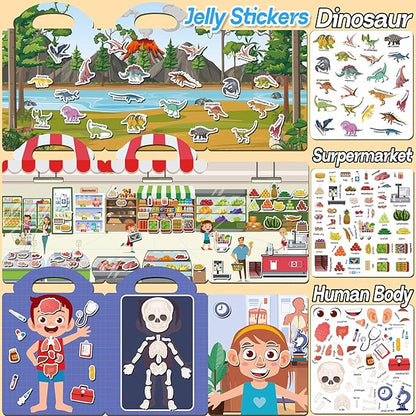6 Sets Reusable Sticker Books for Toddlers 1-3, Jelly Sticker Books for Toddlers 2-4 Years, Toddler Travel Toys for Kids 2 3 4 Year Old Girls Boys nirvanaguru