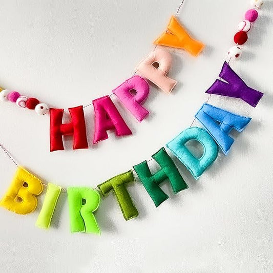 Pre-Strung Happy Birthday Banner - Felt Ball Garland - Reusable Happy Birthday Garland, Rainbow Party Decorations, Personalized Holiday Sign for Party Decor, Kids Room Decor, Photo Prop (Rainbow) nirvanaguru
