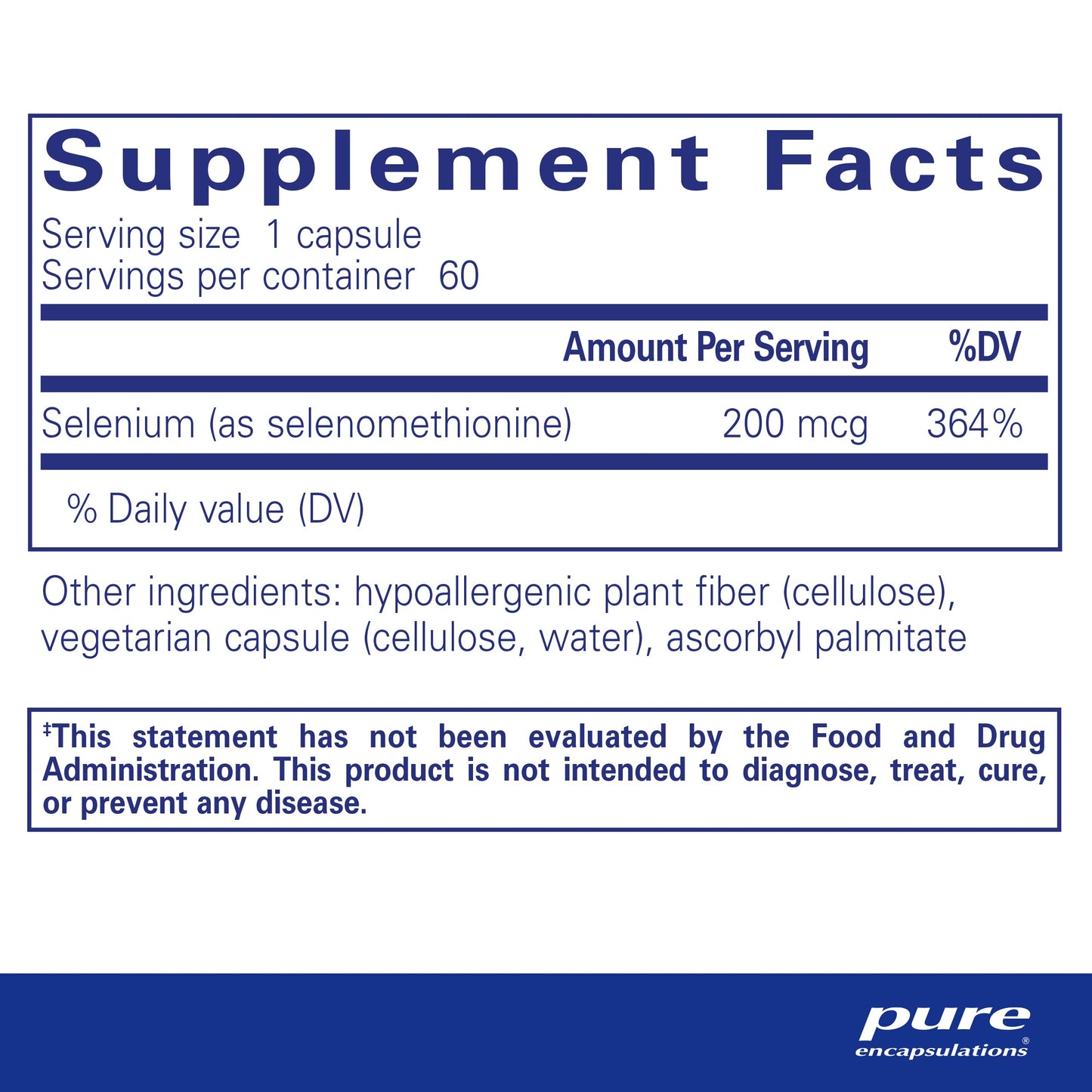 Pure Encapsulations Selenium - 200 mcg - for Healthy Cellular Function, Immune System & Antioxidant Defenses - Mineral Supplement - Vegan & Gluten Free - 60 Capsules Nirvana Guru
