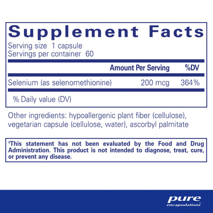 Pure Encapsulations Selenium - 200 mcg - for Healthy Cellular Function, Immune System & Antioxidant Defenses - Mineral Supplement - Vegan & Gluten Free - 60 Capsules Nirvana Guru