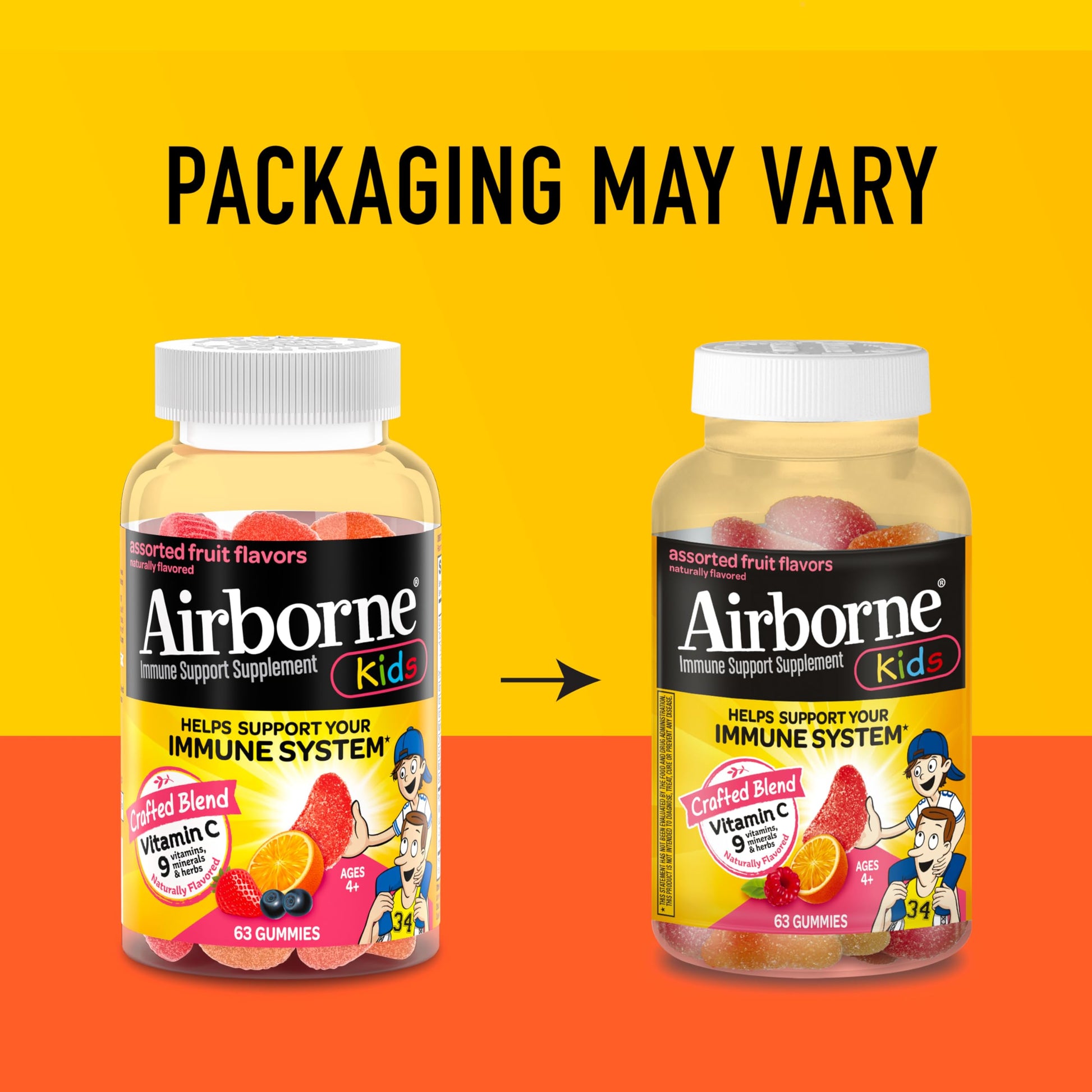 Airborne Vitamin C 500mg (per Serving) - Assorted Fruit Flavored Kids Gummies (63 Count in a Bottle), Gluten-Free Immune Support Supplement with Vitamins C E, Selenium Nirvana Guru