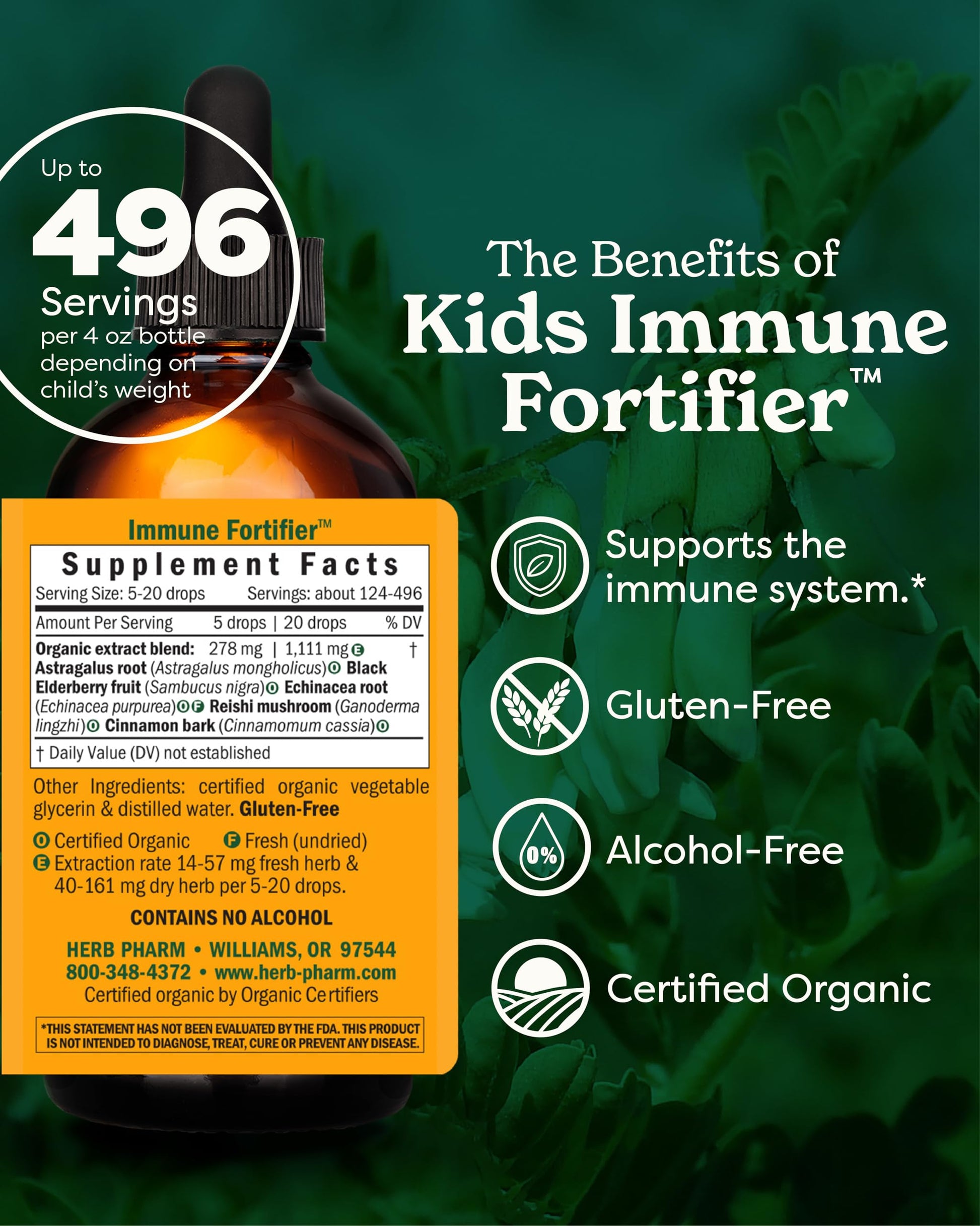 Herb Pharm Kids Certified-Organic Alcohol-Free Immune Fortifier Liquid Herbal Formula, 1 Ounce - Nirvana Guru
