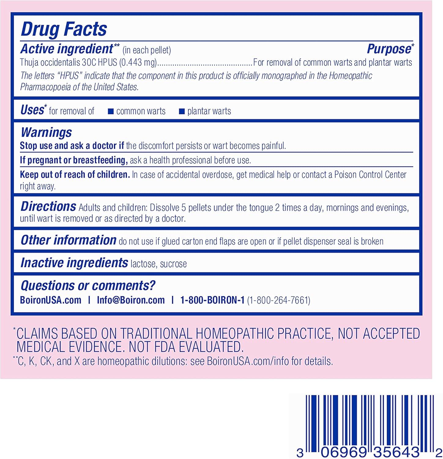 Boiron Thuja Occidentalis 30C Wart Removal Homeopathic Medicine for Painless Removal of Warts from Plantar (Feet), Hands, and Other Bodily Warts - 3 Count (240 Pellets) - Nirvana Guru