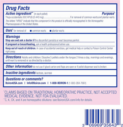 Boiron Thuja Occidentalis 30C Wart Removal Homeopathic Medicine for Painless Removal of Warts from Plantar (Feet), Hands, and Other Bodily Warts - 3 Count (240 Pellets) - Nirvana Guru