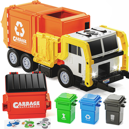 JOYIN Large Friction Powered Garbage Truck Toy Set, Includes Dumpster, Trash Bins, and Learning Cards for Kids, Boy Toys Birthday Gift for Boys Girls Kids Toddler Nirvana Guru
