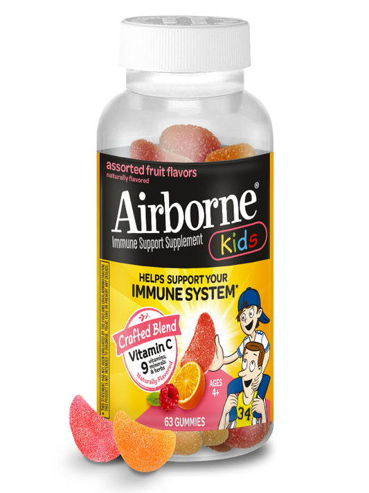 Airborne Vitamin C 500mg (per Serving) - Assorted Fruit Flavored Kids Gummies (63 Count in a Bottle), Gluten-Free Immune Support Supplement with Vitamins C E, Selenium Nirvana Guru