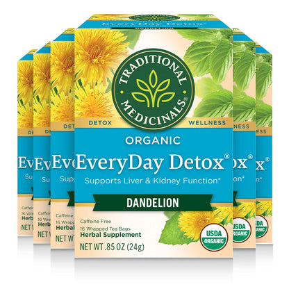 Traditional Medicinals Tea, Organic Roasted Dandelion Root, Supports Kidney Function & Healthy Digestion, 96 Tea Bags (6 Pack) - Nirvana Guru