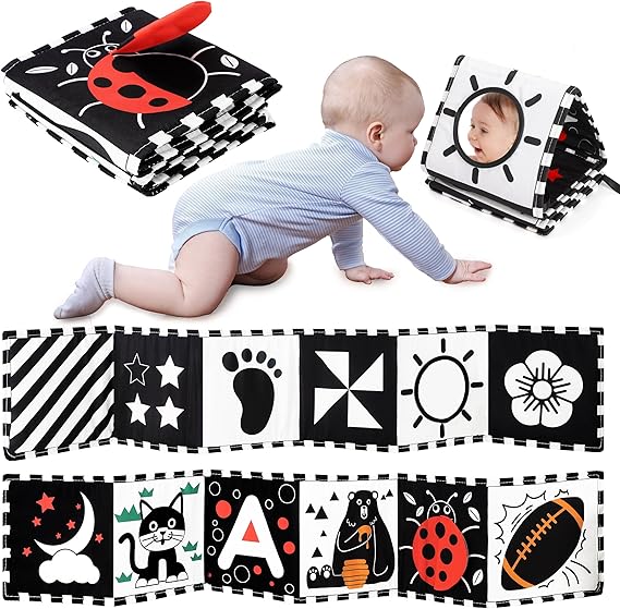 URMYWO Black and White Baby Toys, Tummy Time High Contrast Newborn Toys 0-3 Months, Soft Baby Book, Visual Stimulation Montessori Sensory Infant Toys 0-6-12 Months, Shower Gift for Boys Girls nirvanaguru