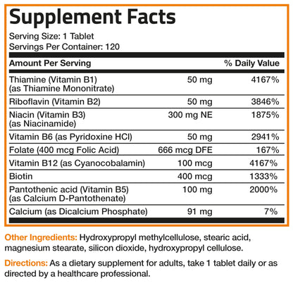Bronson Super B Vitamin B Complex Sustained Slow Release (Vitamin B1, B2, B3, B6, B9 - Folic Acid, B12) Contains All B Vitamins 60 Tablets Nirvana Guru