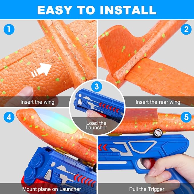 Fuwidvia 3 Pack Airplane Launcher Toys, 13.2'' LED Foam Glider Plane Toy for Boys, 2 Flight Modes Outdoor Flying Toys Birthday Gifts for Boys Girls 4 5 6 7 8 9 10 11 12 Year Old (Blue&Green&Orange) nirvanaguru