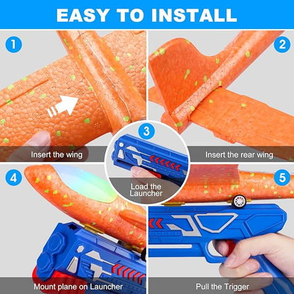 Fuwidvia 3 Pack Airplane Launcher Toys, 13.2'' LED Foam Glider Plane Toy for Boys, 2 Flight Modes Outdoor Flying Toys Birthday Gifts for Boys Girls 4 5 6 7 8 9 10 11 12 Year Old (Blue&Green&Orange) nirvanaguru