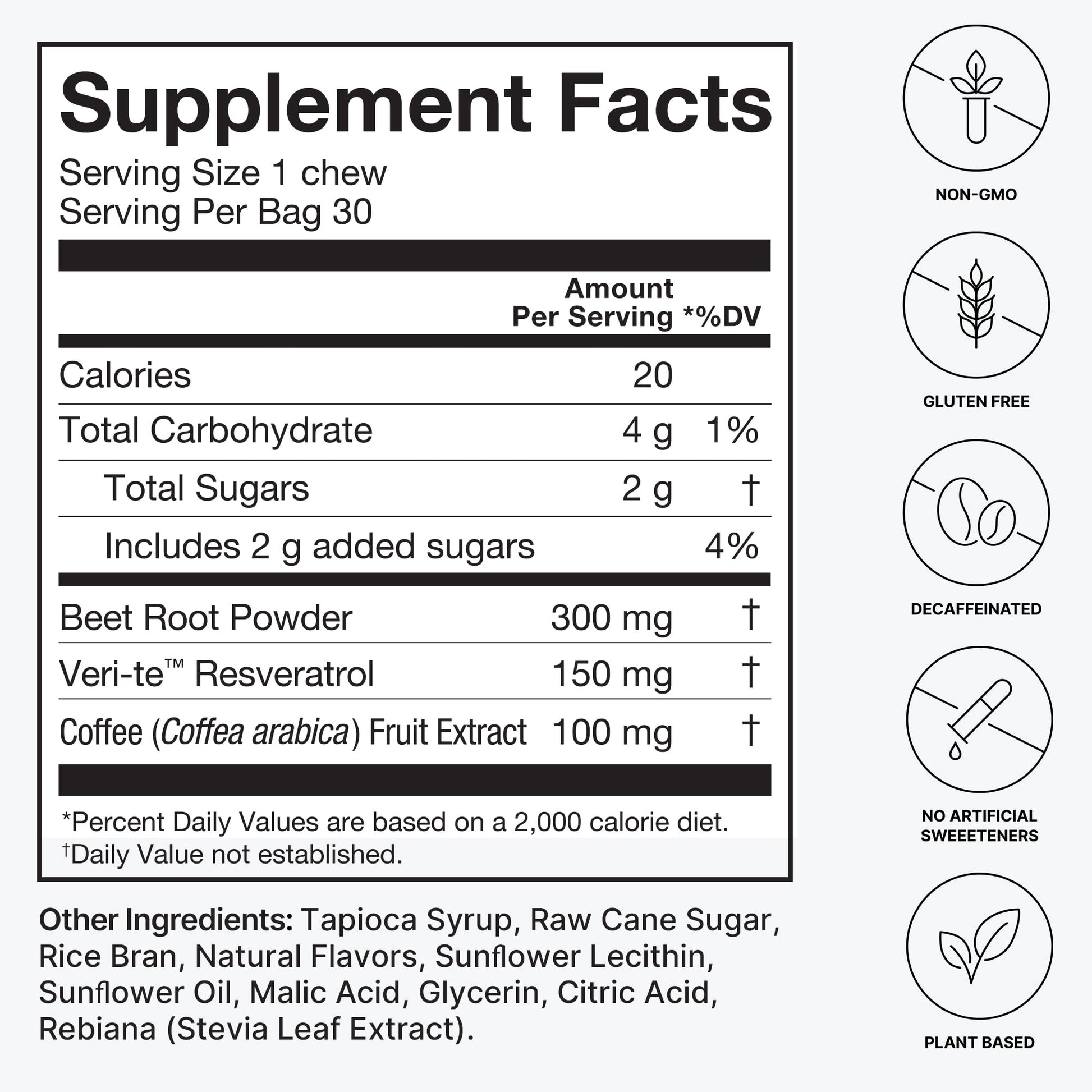 HumanN SuperBeets Brain Supplements for Memory and Focus Chews, Mental Alertness, Clinically Studied Nootropics, Resveratrol Supplement Plus Beet Root Powder, Blueberry Pomegranate Flavor, 30 Count - Nirvana Guru