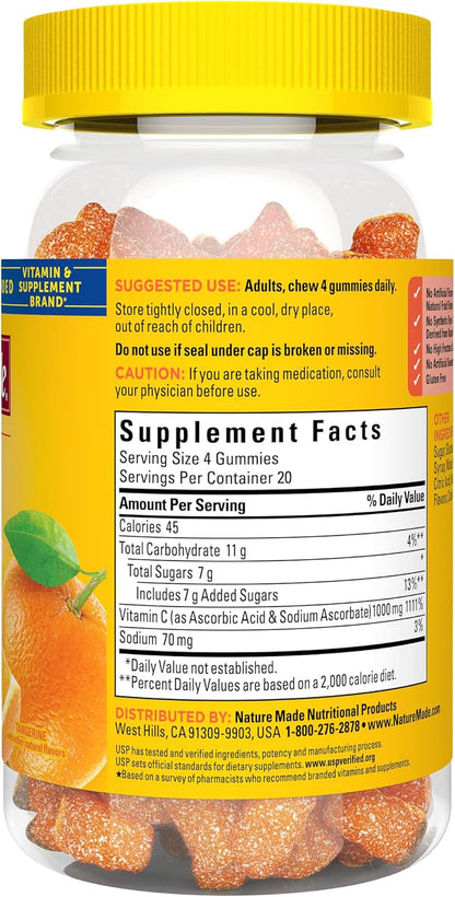Nature Made Maximum Strength Dosage Vitamin C 1000mg per Serving, Immune Support Vitamin C Gummies for Adults, 80 Vitamin C Gummies, 20 Day Supply - Nirvana Guru