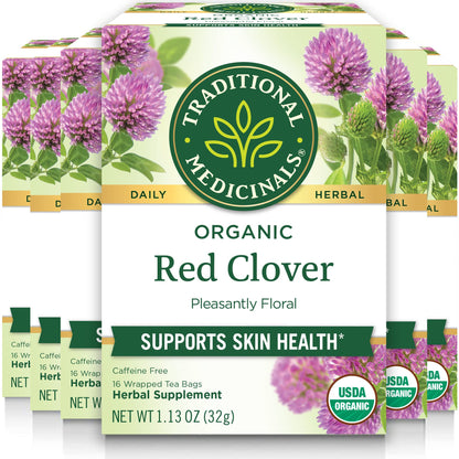 Traditional Medicinals Organic Red Clover, Caffeine Free, 16 Wrapped Tea Bags, 1.13 oz (32 g) - Nirvana Guru