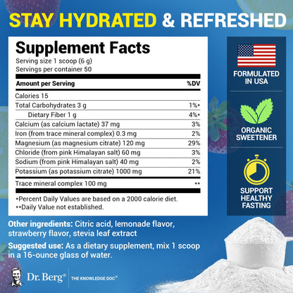 Dr. Berg Zero Sugar Hydration Keto Electrolyte Powder - Enhanced w/ 1000 mg of Potassium & Real Pink Himalayan Salt (NOT Table Salt) - Raspberry & Lemon Flavor Hydration Drink Supplement, 100 Servings Nirvana Guru