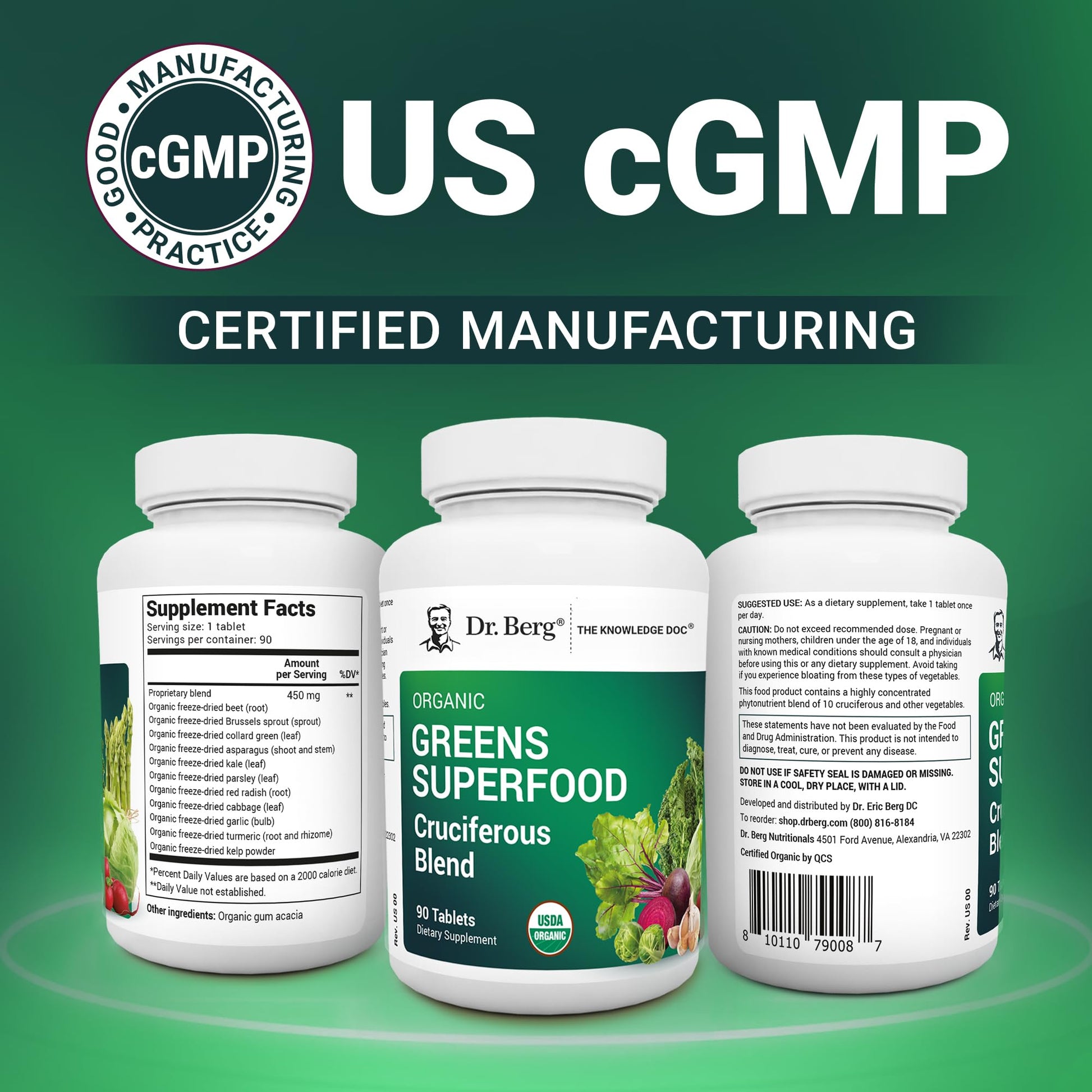 Dr. Berg's Greens Superfood Cruciferous Vegetable Tablets - Vegetable Supplements for Adults w/ 11 Phytonutrient Super Greens Tablets - Energy, Immune System & Liver Veggie Tablets - 90 Tablets - Nirvana Guru