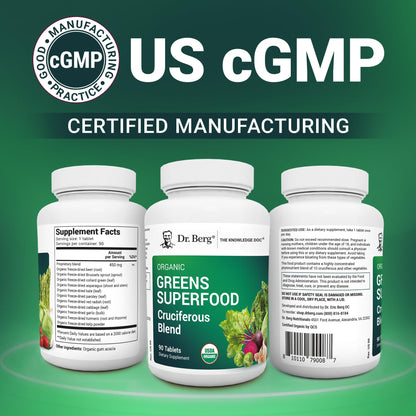 Dr. Berg's Greens Superfood Cruciferous Vegetable Tablets - Vegetable Supplements for Adults w/ 11 Phytonutrient Super Greens Tablets - Energy, Immune System & Liver Veggie Tablets - 90 Tablets - Nirvana Guru
