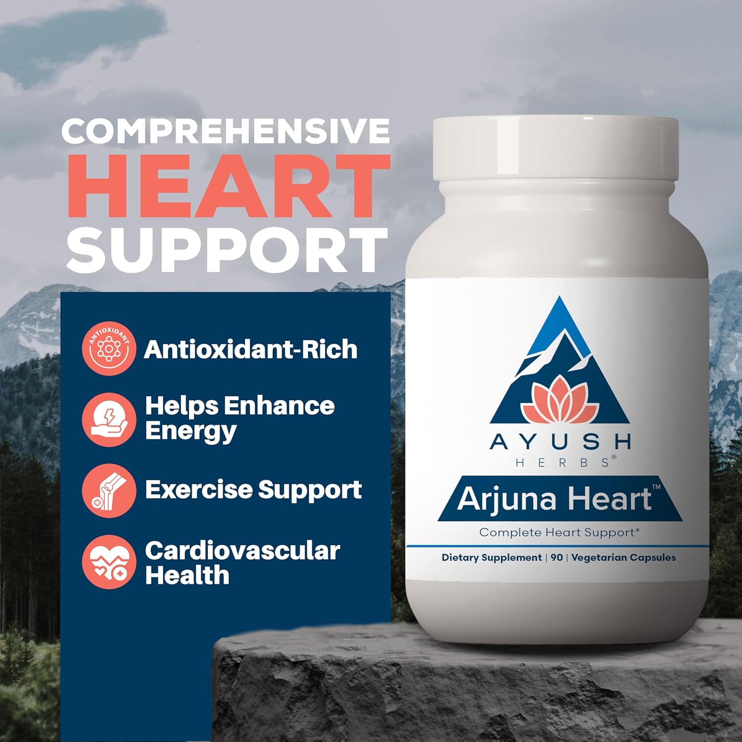 Ayush Herbs Arjuna Heart, Herbal Supplement for Heart Support, Heart-Protection Capsules for Men and Women, 90 Vegetarian Capsules Nirvana Guru