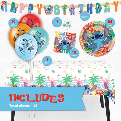 Lilo and Stitch Birthday Party Decorations for 16 | Banner, Tablecloth, Balloons, Plates and Napkins, Sticker | Stitch Birthday Decorations Nirvana Guru