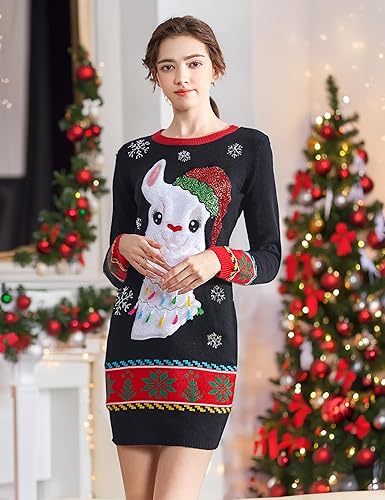 v28 Varied Ugly Christmas Sweater for Women Funny Reindeer Knit Sweaters Dress nirvanaguru