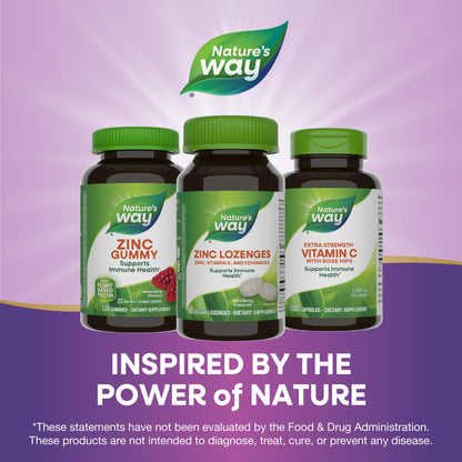 Nature's Way Zinc Lozenges with Vitamin C & Echinacea, Immune Support*, 23 mg of Zinc & 100 mg of Vitamin C per Serving, Wild Berry Flavored, 60 Lozenges (Packaging May Vary) - Nirvana Guru